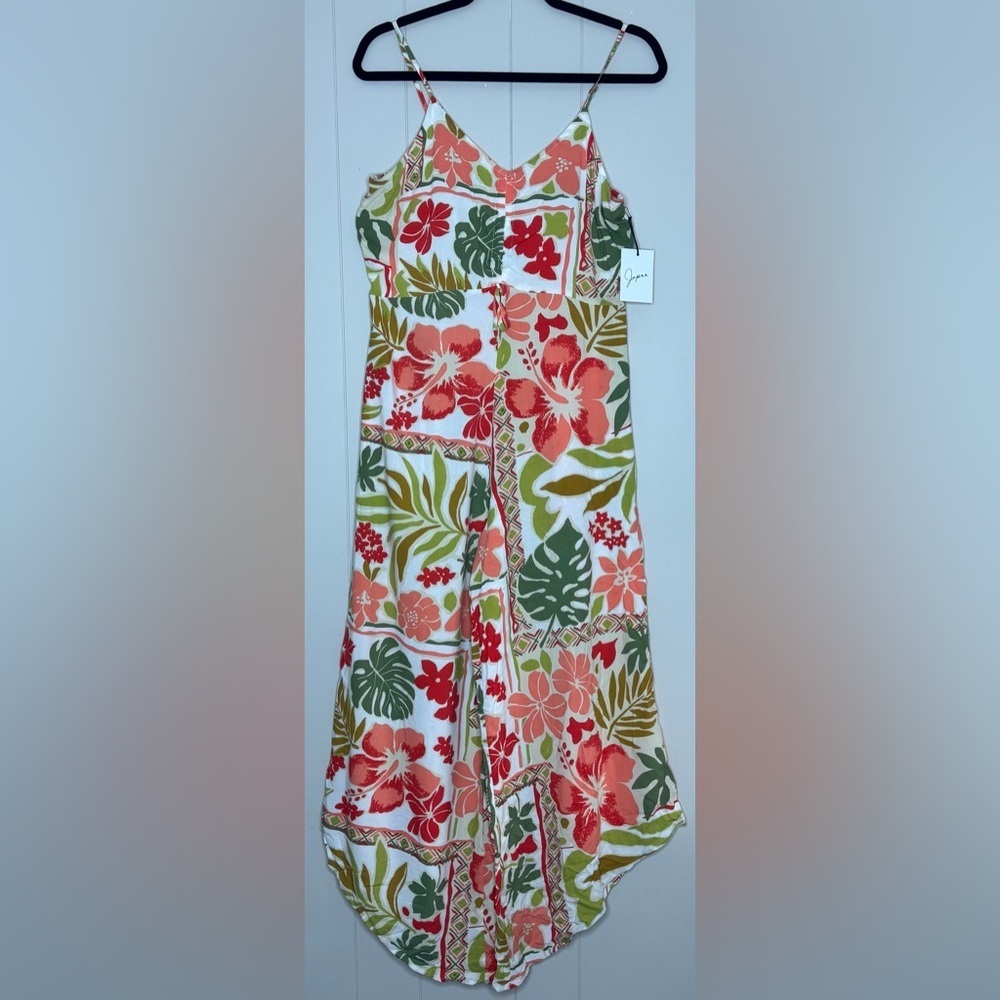 NWT Japna Floral Spaghetti Strap Smocked Back Wide Leg Jumpsuit Womens Large - Picture 7 of 9